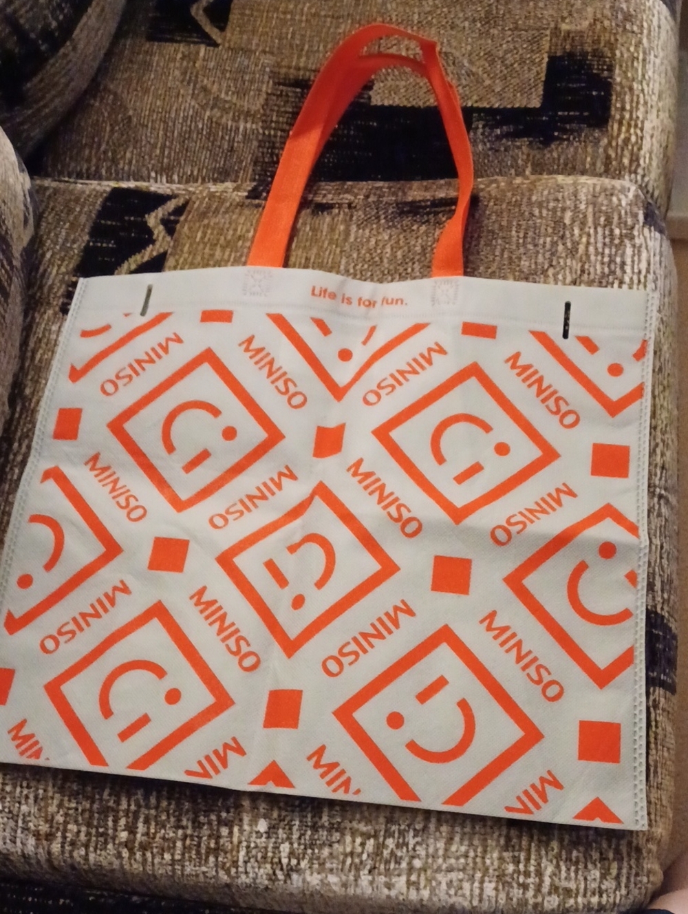 $4 Add-on New Miniso Orange & Gray Reusable Tote Bag